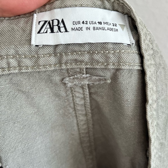 Zara TRF Sage Green Linen Blend Oversized Mid Rise Cargo Pants 10 - Picture 10 of 12